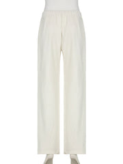Cyflymder Casual Loose Bandage Straight Pants Basic Elastic Low-Waisted Wide Lge Pants Women Summer Fashion Streetwear Ladies