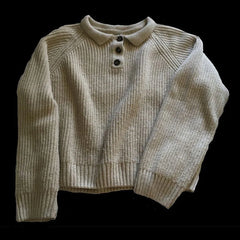 Cyflymder Women Cropped Polo Collar Knit Sweater Raglan Sleeve Button Pullover Thick Ribbed Knit Casual Four Seasons Daily Tops
