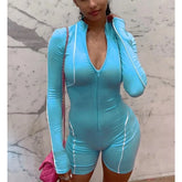 Cyflymder Reflective Rompers Woman Skinny Fitness Gym Workout Sportwear Long Sleeve Stand Collar Zipper Playsuit 32013