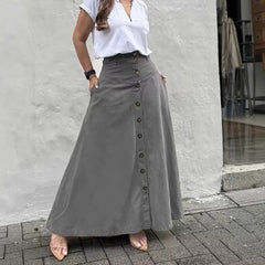 Cyflymder Elegant French High Street Long Skirt Y2k Aesthetic Front Single Breasted Design A-line Temperament Jupe New Harajuku Punk Skirt