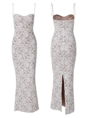 Cyflymder Elegant Floral Lace Sleeveless Bodycon Dress with Spaghetti Straps and Sweetheart Neckline for Evening Party Clubwear