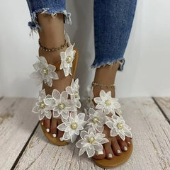 Cyflymder Summer Women New Flat Sandals Fashion Pearl Decorate Sandals Women Casual Outdoors Trend Shoes
