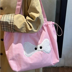 Cyflymder Sweet Y2k Aesthetic Kawaii Plaid Shoulder Bags All Match Women Drawstring Casual Handbags New Fashion Grunge Canvas Underarm Bag