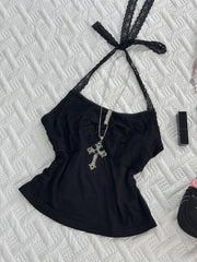 Cyflymder Sexy Black Strap Stripe Top Unique Design Retro Style Cotton Vest for Young Women Trendy Casual Wear Spring Season Chinese Brand