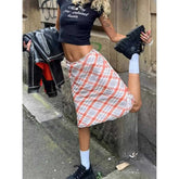 Cyflymder plaid skirt women elastic waist midi skirts new summer skirt vintage ruffle trim detail skirt women women clothing