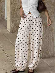 Cyflymder Women Dot Print High Rise Balloon Hem Pants Y2k Baggy Casual High Rise Lantern Wide Leg Trousers Summer Spring