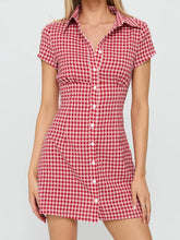 Cyflymder Women Plaid Shirt Dress Fit Collared Short Sleeve Button-up A-line Mini Dress Casual Summer Streetwear with Belt