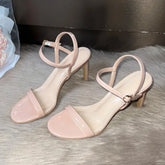 Cyflymder High Heel Shoes Summer New French Women's Sandals Stiletto Round Head Open Toe Buckle with Nude Patent Leather High Heels