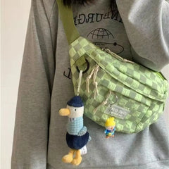 Cyflymder Korean Retro Chessboard Chest Bag Women's Japanese Versatile Leisure Large Capacity Messenger Bag Men's Sports Waist Bag Fashion