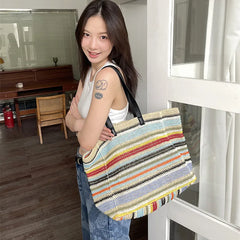 Cyflymder Elegant Ladies Straw Woven Handbag Women Holiday Beach Commute Casual Tote Top-Handle Bags Fashion Retro Shoulder Bags