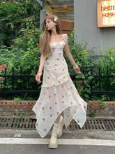 Cyflymder Women Dresses Elegant Irregular Ruffles Floral Printed Sleeveless Square Collar Holiday Sweet Fashion Dress Female