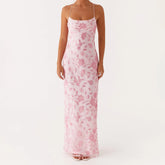 Cyflymder Women Summer Glitter Sequin Beaded Flower Cami Dress Slim High Split Spaghetti Strap Open Back Long Dresses for Party Club