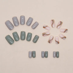 Cyflymder 24 pieces of short square press on nails, simple and fashionable fake nails with 1 nail glue and 1 nail file w1059