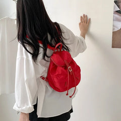 Cyflymder Vintage Simple Fashion All Match Backpack Casual Nylon Drawstring Women Schoolbags Pleated Y2k Aesthetic Backpacks for Students
