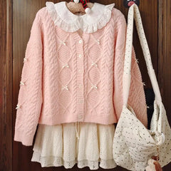 Cyflymder Cute Knitted Skirts for Sweet Girls Double Layered Hollow Out Elastic Waist White Mini Skirt