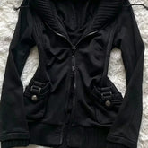 Cyflymder Y2K Gothic Women's Double Zipper Hoodie Coat Side Buckle Waist Slimming Long Sleeve Hoodie Sports Street Style Coat Punk