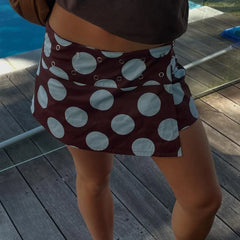 Cyflymder Women Y2K Polka Dot Skirt Mid Rise Reversible Wrap Skirts Summer Going Out Skirt Boho Bikini Cover Up Beachwear