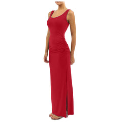Cyflymder Floor Length Evening Party Dress Women Elegant Sleeveless V-Neck Side Split Long Dress Bodycon Sexy Pleated Backless Prom Dress