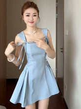 Cyflymder Blue Suspender Dress for Women in Summer New A-line Waist-hugging Skirt