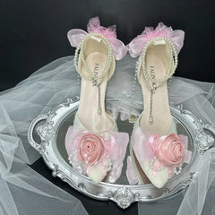 Cyflymder luxury brand shoes woman high quality pink wedding bride shoes shoes for woman heel elegant lolita heel party shoes point toe