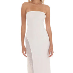 Cyflymder Sparkle Sequin Mesh Patchwork Maxi Dress Women Sexy Strapless Tube Dress Elegant Lady Backless Bodycon Long Dress