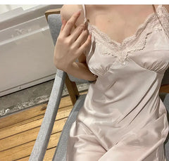 Cyflymder Autumn Silk Sexy Lace Dress Women Casual Korean Elegant Long Dresses Female Fashion Court Party Matching Two Piece Clothing