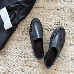 Cyflymder New Women Soft Leather Ruched Loafers Slip On Flat Moccasins Pleated Toe Casual Vintage Daily Walking Comfort