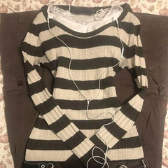 Cyflymder Spice Girl All Match High Street Striped Pullover Y2k Sweet Casual Slim Autumn Winter Basic Sweater Harajuku Office Lady Jumper