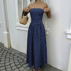 Cyflymder New Summer Date Party Elegant Retro Long Skirt Sleeveless Tube Top Polka Dot Dress