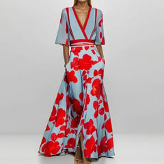 Cyflymder Print Midi Dr for Women with Giant Hemline And Belt Loose Fit Sve Semi Casual Perfect Gift Ideal Cotail Dr...