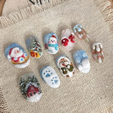 Cyflymder 24Pcs Short Round Head Fake Nails Snowfield Santa Claus Design Press on False Nails Snowman Bow Detachable Full Cover Nails Tips
