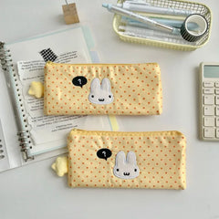 Cyflymder 1 Piece Beige Yellow Pencil Case for Kids Girl Casual Korean Fashion Polk Dot Stationery Ita Badge Clip Storage Bag Pencil Pouch