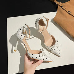 Cyflymder Women's Summer High Heels Fashion Baotou High-heeled Shoes Buckle Bowknot Party Shoes Sexy Thin Heels Wedding Shoes