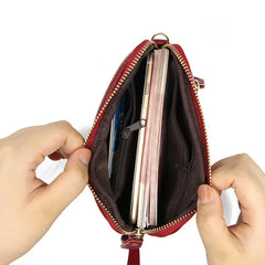 Cyflymder Genuine Leather Women Wallet Long Zipper Wristlet Bag Chain messenger bag for female Cowhide Coin Purse Mobile phone bags