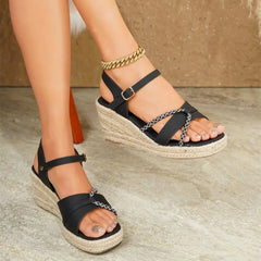 Cyflymder Big Size 42 Summer Leisure Espadrilles Wedges Sandals Women Comfy Walking High Heels Shoes Ankle Strap Platform Sandals