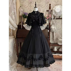 Cyflymder Pink Japanese Sweet Elegant Lolita Long Dress Women Kawaii Bow Stand Collar Slim Bandage Lace Dresses Retro Evening Party Dress