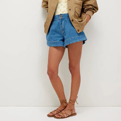 Cyflymder Summer New Women's Casual Loose High Waist Pocket Washing Denim Shorts Women