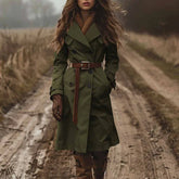 Cyflymder Vintage Solid Long Trench Coat Woman Elegant Double Breasted Lapel Top Cardigan Autumn Winter Long Sleeve Pocket Outerwear Coats