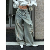 Cyflymder Retro Do Old Gallery Ripped Jeans Children Babes Loose Bf Lazy Wind Mopping Scimitar Pants