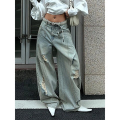 Cyflymder Retro Do Old Gallery Ripped Jeans Children Babes Loose Bf Lazy Wind Mopping Scimitar Pants