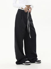 Cyflymder American Striped Wide Leg Pants Women High Waist Patchwork Vintage Trousers Casual Loose Female Retro Straight Pants New