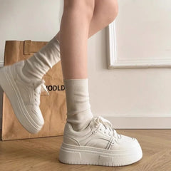 Cyflymder High-top White Sneakers for Women, New Spring/autumn Collection, Height-enhancing Round Toe Lace-up Casual Sneaker Shoes