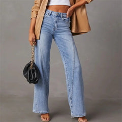 Cyflymder Fashion Patchwork Wide Leg Jeans Women Mid Waist Loose Micro Flared Denim Pants Female Commuter Trousers Casual Streetwear