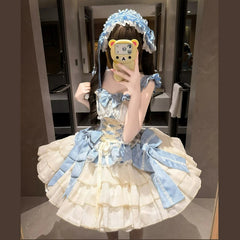 Cyflymder Japanese Victorian Elegant Lolita Jsk Dress Women Vintage Sweet Lace Bow Slim Bandage Princess Dresses Evening Party Mini Dress