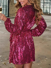 Cyflymder Elegant Women Luxury Formal Sequin V-Neck Mini Dress Fashion Long Sleeve Evening Ladies Street Party Vestidos Spring Summer