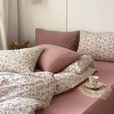 Cyflymder 100%Cotton Floral Print Vintage Bedding Set Simple Comfortable Duvet Cover Set with Sheet Comforter Covers Pillowcases Bed Linen