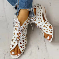 Cyflymder Wedge Sandals for Women Summer Shoes Fashion Lace Up Low Heel Flat Ladies Sandals Large Size Casual Hollow Out Sandalias