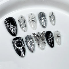 Cyflymder 10Pcs French Cat Eye Handmade Press on Nails Pink Bow Fake Nails Wearable Stick-on Nail Full Cover False Nails Uñas Postizas 네일팁