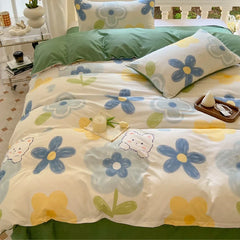Cyflymder Kawaii Bear Printed Bed Set Floral Duvet Cover Pillowcase Bedding Set Cute Dog Bed Linen Sheet Quilt Cover Full Queen King Size