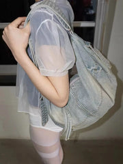 Cyflymder Denim Vintage Messenger Bag Retro Jeans Tote Bag Large Capacity Women Casual Satchel Bag Fashion Shoulder Bag New Handbag